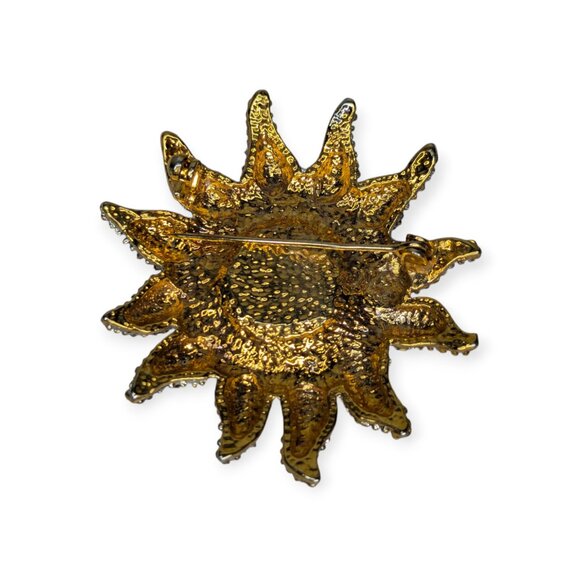 Vintage Rhinestone Gold Tone & Silver Tone Sunflower Brooch/Pin 2" - Picture 3 of 6